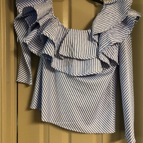 ONE-SHOULDER STRIPED RUFFLE TOP SIZE XS - Picture 3 of 4
